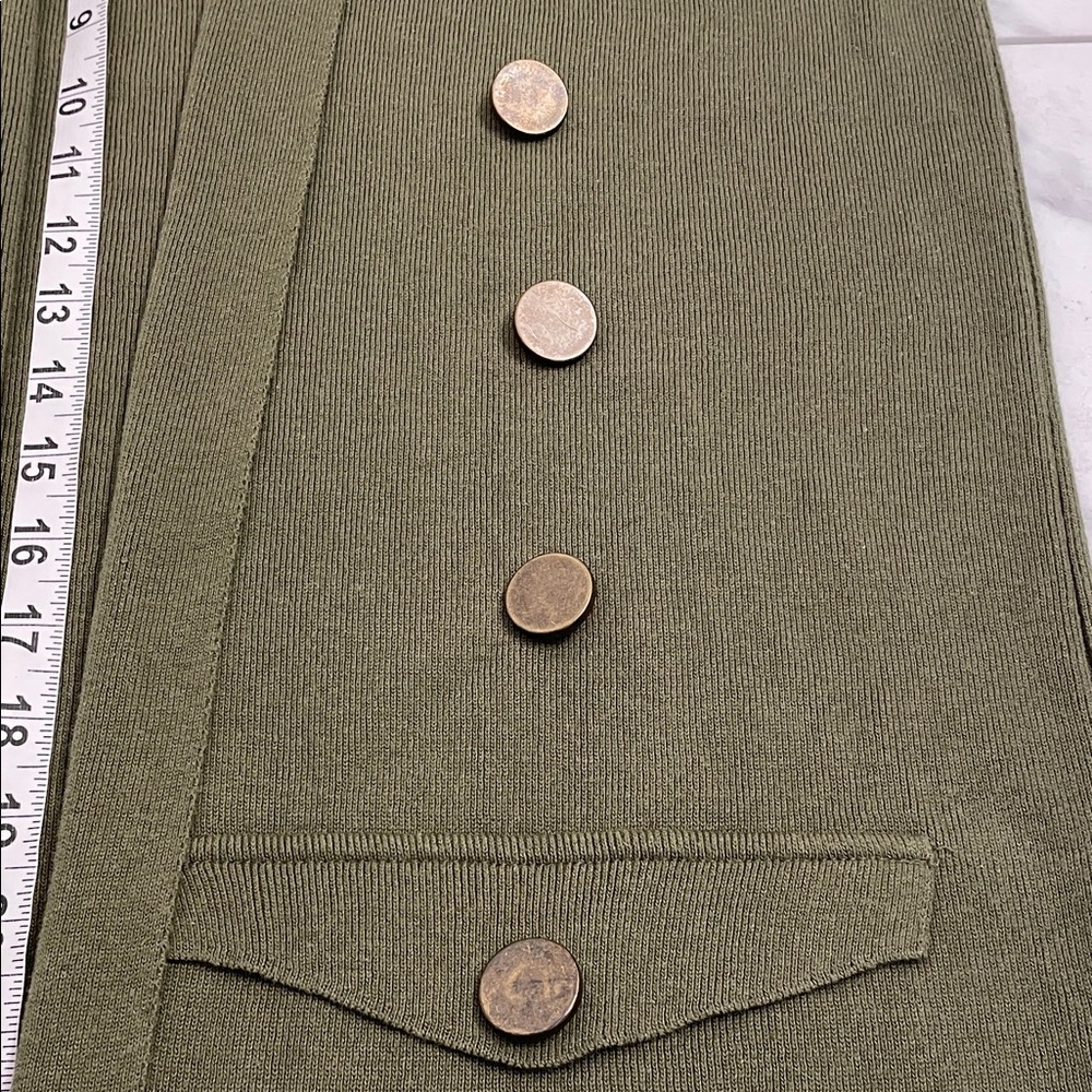 Olive Green Long Sleeveless Waterfall Open Knit Vest Sz M - Picture 15 of 15
